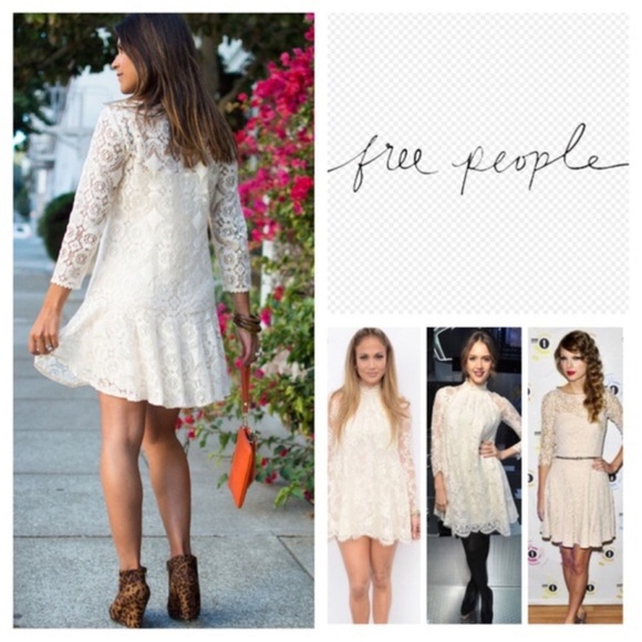 Free People Walking to the Sun Cream Lace Dress Sz 4 - Picture 6 of 7